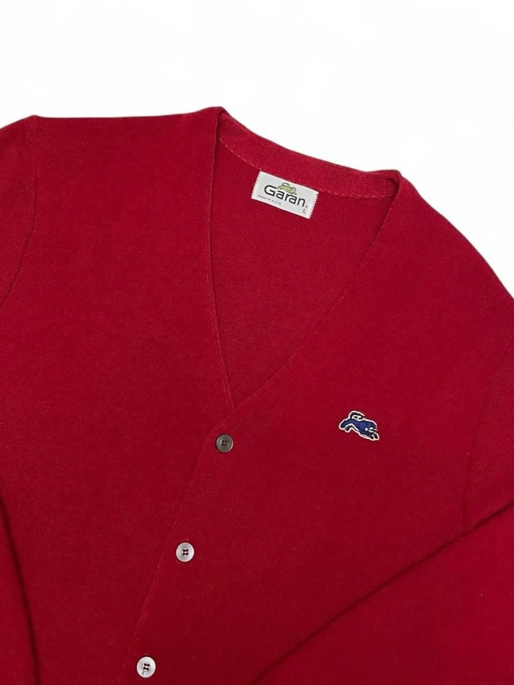 Vintage 70s-80s Garan Men’s Red Retro Knit Izod Lacoste Cardigan USA L Preppy